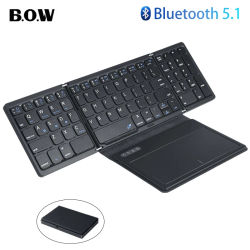 Teclado Bluetooth plegable BOW con panel táctil, teclado plegable de bolsillo para ordenador portátil, teléfono, tableta, teclado inalámbrico recargable