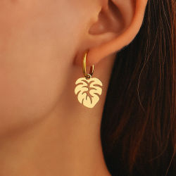Pendientes de acero inoxidable, colgantes de hojas de plantas tropicales bohemias, pendientes de aro estéticos brillantes Retro para mujer, joyería para niña, nuevo