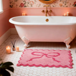 VIKAMA Alfombra con borde ondulado de color morado claro para baño de niña, alfombra antideslizante absorbente para pies, alfombra decorativa para sala de estar y dormitorio