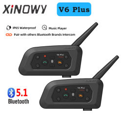 Auriculares Bluetooth para Casco de Motocicleta XiNowy V6 Plus, Impermeables IP65, 2 Modos de Intercomunicación, Reducción de Ruido, Tipo C, Chat Multigrupo, MP3