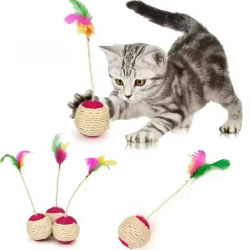 Juguete para Gato, manta de plumas coloridas, bola, garra de molienda, pelota interactiva, juguete para gato, volante de Sisal, 1 ud.