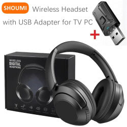 Shoumi-auriculares inalámbricos de 15 horas con Bluetooth 5,3, cascos grandes para TV, orejeras grandes giratorias con adaptador USB para televisión y PC