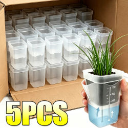 Macetas transparentes con sistema de autorriego y mecha de algodón absorbente automático, para plantas, semilleros, flores y viveros (5/1 piezas)