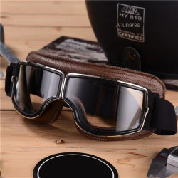 Gafas de motocicleta a prueba de viento, gafas para casco de motocicleta, gafas de sol Retro universales plegables de cuero, accesorios Retro para motocicleta