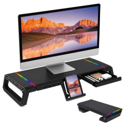 Soporte Elevador para Monitor de PC con Puertos USB 3.0, Soporte Elevador para Computadora de Escritorio, Soporte Ajustable para Computadora, Estante de Escritorio con Cajones de Almacenamiento