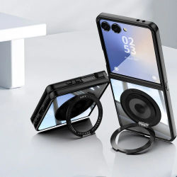 Funda de teléfono transparente de lujo a prueba de golpes para Samsung Galaxy Z Flip 7 FE 6 5 4 3 5G 360 soporte magnético giratorio para teléfono Tok TPU + cubierta de PC