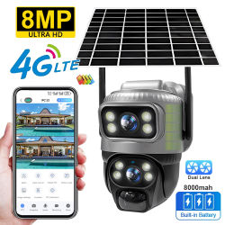 Cámara V380 de doble lente 4G, PIR Solar, detección humana, visión nocturna, vídeo de seguridad impermeable, cámara IP, Monitor CCTV con batería de 8MP 4K