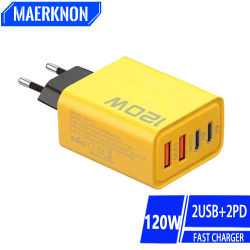 Cargador USB Total de 120W, 4 puertos tipo C PD, adaptador de cargador de teléfono de carga rápida para iPhone, Samsung, Xiaomi, cargador de pared con enchufe UE/EE. UU.