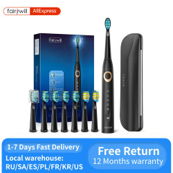 Fairywill FW-508 Cepillo de dientes eléctrico sónico, cepillo con temporizador recargable, 5 modos, cepillo de dientes de carga rápida, 8 cabezales para adultos