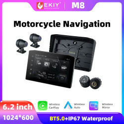 EKIY M8 6,2 pulgadas navegación para motocicleta pantalla inalámbrica CarPlay TPMS DVR Dual BT motocicleta inalámbrico Android Auto Monitor