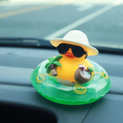 Adorno de Pato de Goma Tropical para Coche, Pato de Playa Divertido con Gafas de Sol, Flotador de Coco, Decoración Interior de Coche, Accesorios para el Salpicadero