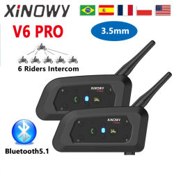 XINOWY V6 PRO 3,5mm Bluetooth casco intercomunicador auriculares 800M interfono comunicador para 6 conductores reproductor de música impermeable IP65