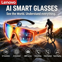 Lenovo 2026 Nuevas Gafas Inteligentes con IA, Cámara de 8MP y 1080P, ChatGPT, Antivibración, Gafas de Sol Deportivas para Ciclismo, Video y Foto, Micrófono Dual, 32GB