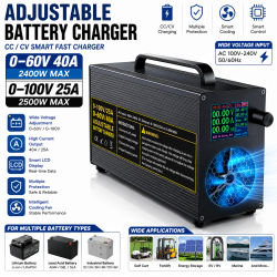 Cargador de Batería de CC Ajustable 0-60V 40A / 0-100V 20A, Cargador Rápido Inteligente CC CV, Fuente de Alimentación para Batería de Litio LiFePO4