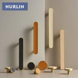 Nurlin-tiradores de muebles de cuero de vaca de latón, círculo de forma larga, perillas de gabinete lujosas, tirador de puerta de varios tamaños