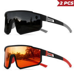 2 gafas de sol deportivas de gran tamaño: lentes UV400 de una sola pieza, unisex para ciclismo, senderismo y exteriores