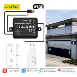 LoraTap Tuya Smart Life AC DC puerta de garaje Sensor inalámbrico abridor controlador cargador USB Control remoto por Google Home Alexa