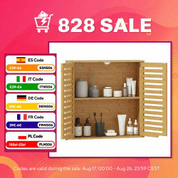 HOMCOM Armario de Baño de Pared de Bambú Mueble de Baño Colgante con Estante Ajustable Puertas de Lamas Natural