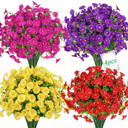 Flores artificiales de gloria de la mañana, decoración para exteriores, plantas arbustos resistentes a los rayos UV para porche, granja, jardín, decoración del patio del hogar, 4 Uds.