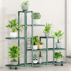 Soporte para plantas de hierro forjado para interiores y exteriores, organizador de esquina con ruedas para macetas múltiples, para habitación, balcón, jardín, patio.