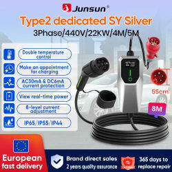 Cargador EV Tipo 2 Junsun de 3.5KW 7kw 11kw 22kw IP65, Cargador Rápido Portátil con Monitor de Datos en Tiempo Real para Tesla, VW, Renault, Nissan