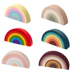 TYRY.HU 6/7/10 piezas Bloques de Construcción de Silicona para Bebés, Bloques Suaves de Arcoíris, Juguetes Educativos 3D Montessori, Mordedores para Bebés, Regalos