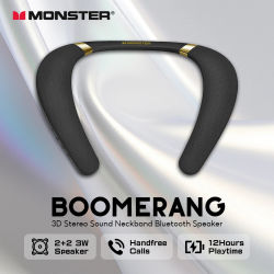 Altavoz Bluetooth Monster Boomerang para el Cuello, Sonido Estéreo 3D, Altavoz Inalámbrico Resistente al Agua IPX7
