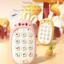 Teléfono Móvil de juguete de conejo para niños, rompecabezas para masticar para bebés, no tóxico, inodoro, música multifuncional, sin batería