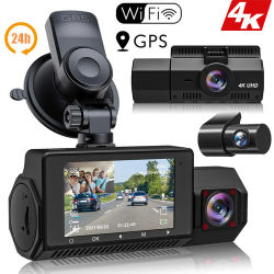 Cámara de salpicadero 4K con WiFi, grabadora de vídeo, Monitor de aparcamiento 24H, UHD, 3840x2160P, DVR para coche, vigilancia