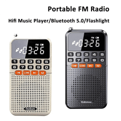 Mini Radio FM Portátil con Bluetooth 5,0, antena Dual, receptor de Radio de bolsillo, altavoz, tarjeta TF, reproductor de música con linterna LED