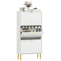 Mueble zapatero HOMCOM para 18 pares de zapatos, moderno y estrecho, con 3 cajones extraíbles, puertas caneladas y estante.