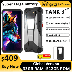 US AU EU Stock Unihertz 8849 Tank 3 teléfono inteligente resistente 5G 32GB 512GB 23800mAh 120W cargador dimensión 8200 200MP 120Hz teléfono móvil