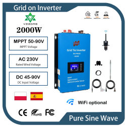 Inversor en red de 2000W CC, 48V y CA 230V con Sensor limitador, turbina aerogeneradora, Monitor MPPT WiFi, convertidor de descarga de batería