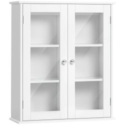 Mueble de pared para baño Kleankin, unidad de almacenamiento colgante para baños con 2 puertas de vidrio templado y estante.