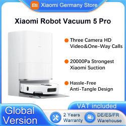 Versión global Xiaomi Robot Vacuum 5 Pro (actualización X20+) AI Tres identificaciones de cámara 200 tipos de reconocimiento de obstáculos LDS y limpieza profunda de espacios bajos Video HD llamadas