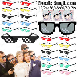 12-80 Uds. Gafas de sol de mosaico Thug Life gafas de sol de fiesta gafas de píxel multicolores decoración de despedida de soltero gafas divertidas para recuerdos de fiesta