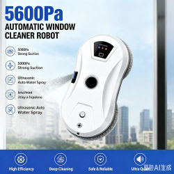 Robot Limpiacristales Automático con Succión Potente de 5600Pa, Limpiador de Vidrios con Pulverización Ultrasónica y Control Remoto, Planificación Inteligente en Forma de Z, Sistema de Seguridad
