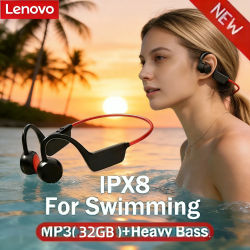 Auriculares Lenovo de Conducción Ósea, Inalámbricos, para Natación y Deportes, IPX8, 32GB, Bluetooth 5.4, con Micrófono, Resistentes al Agua, para Ejercicio y Fitness
