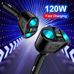 Cargador de coche de 3 puertos PD tipo C, encendedor de cigarrillos de coche de carga rápida con pantalla Digital, adaptador de corriente para cargador de teléfono de coche de doble puerto