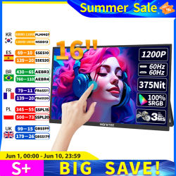 HGFRTEE Monitor portátil táctil de 16 pulgadas 16:10 96% sRGB 350Cd/m2 segunda pantalla para ordenador portátil con soporte tipo C Compatible con HDMI