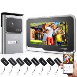 TMEZON Videoportero WiFi de 2 Cables con Intercomunicador, Monitor Táctil de 7 Pulgadas 1080P, Desbloqueo 4 en 1 por APP/Tarjeta, Compatible con Tuya App 730