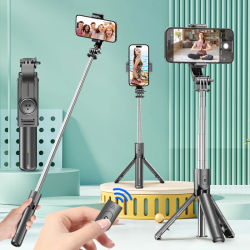 Trípode selfie stick con control remoto Bluetooth desmontable, 360 ° Rotación, poste extensible, opción de luz de relleno, para teléfono iPhone Android