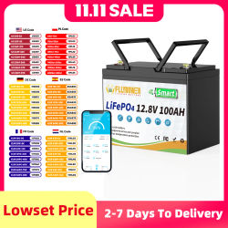 FLLYROWER-batería de litio LiFePO4 de 12V, 100Ah, con Bluetooth, 100A, BMS, ciclos profundos para RV, Motor de pesca Solar, Camping