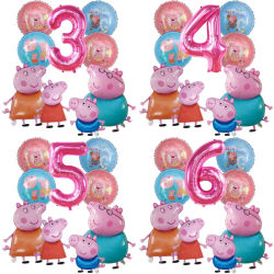 Set de 9 Globos de Aluminio de Peppa Pig, Números Rosas, Decoración para Fiestas de Cumpleaños, Globos de Dibujos Animados para Eventos Infantiles, Regalos para Bebés