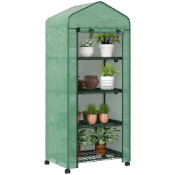 Invernadero Outsunny con 4 niveles de estanterías, Invernadero para balcón, Lona reforzada, Estructura de acero, Puerta con cremallera, para flores, plantas y verduras, Interior y exterior, 69x50x cm,