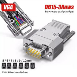 Conector de cabeza de soldadura VGA chapado en oro de cobre puro, 3 filas, 15 Pines, HDB15, enchufes macho y hembra, Monitor de ordenador, proyector, juntas VGA
