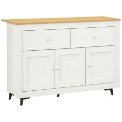 HOMCOM Aparador con 2 Cajones 3 Puertas Estante Ajustable Mueble Auxiliar de Cocina 117x35x80 cm Blanco