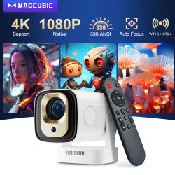 Mini Proyector Magcubic HY310 1080P 330ANSI Android 11 con Enfoque Automático, 4K Nativo, Altavoz de 5W, Air Mouse, Asistente de Voz, Versión Mejorada del HY300