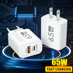 Cargador USB GaN de 65W con Carga Rápida para Teléfonos Móviles, Adaptador para iPhone, Samsung, Xiaomi, Huawei, QC3.0, USB Tipo C, Cargador Rápido de Pared