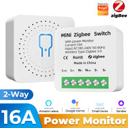 Tuya Zigbee/WiFi MiNi relé de interruptor inteligente con Monitor de potencia 16A temporizador de Control bidireccional funciona con Alexa Google Home Alice